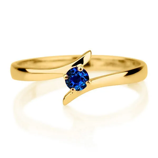 0.5 Carat Round Cut Gemstone Sapphire Solitaire Engagement Ring in 10k Yellow Gold