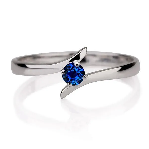 0.5 Carat Round Cut Sapphire Solitaire Engagement Ring 10k White Gold