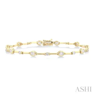 1 1/3 ctw Bezel Set Oval and Round Cut Diamond Bar Link Bracelet in 14K Yellow Gold