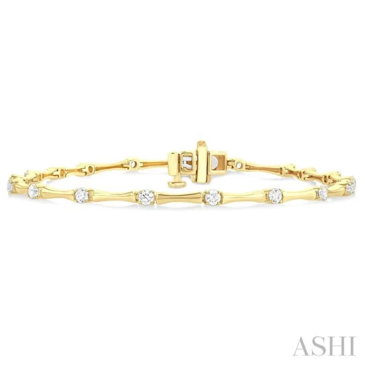 1 ctw Bamboo Internodes Round Cut Diamond Fashion Bracelet in 14K Yellow Gold