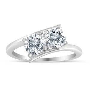 1.00ctw Diamond Two Stone Solitaire Engagement Ring in 14k White Gold (J-K, I2-I3)