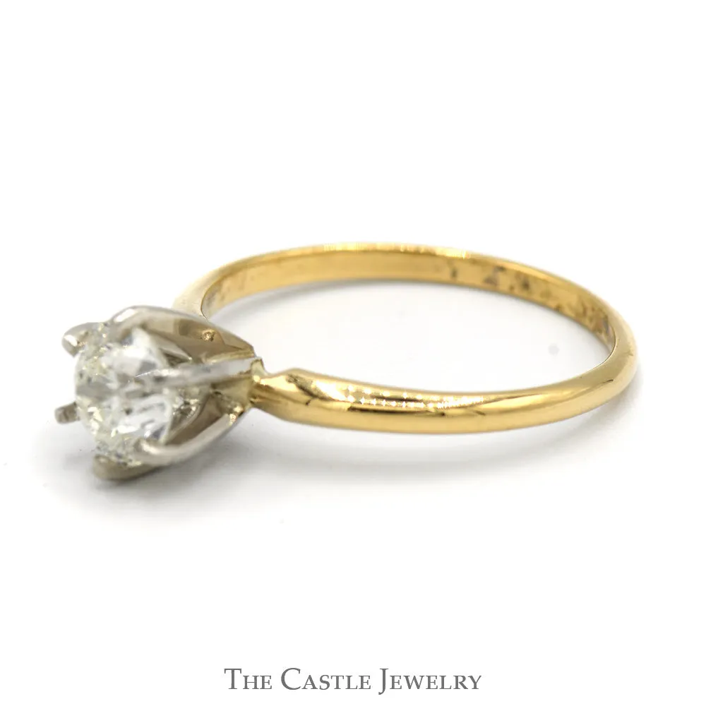 1.01ct Old European Cut Diamond Solitaire Ring in 14k Yellow Gold 6 Prong Tiffany Mounting