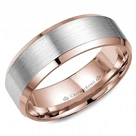 (10K, 14K,18K) Rose and White Gold (8mm) Brushed Center Wedding Band