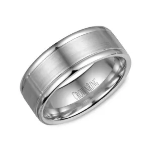 10K White Gold (8mm) Sandblast Center and High Polished Sides Wedding Band