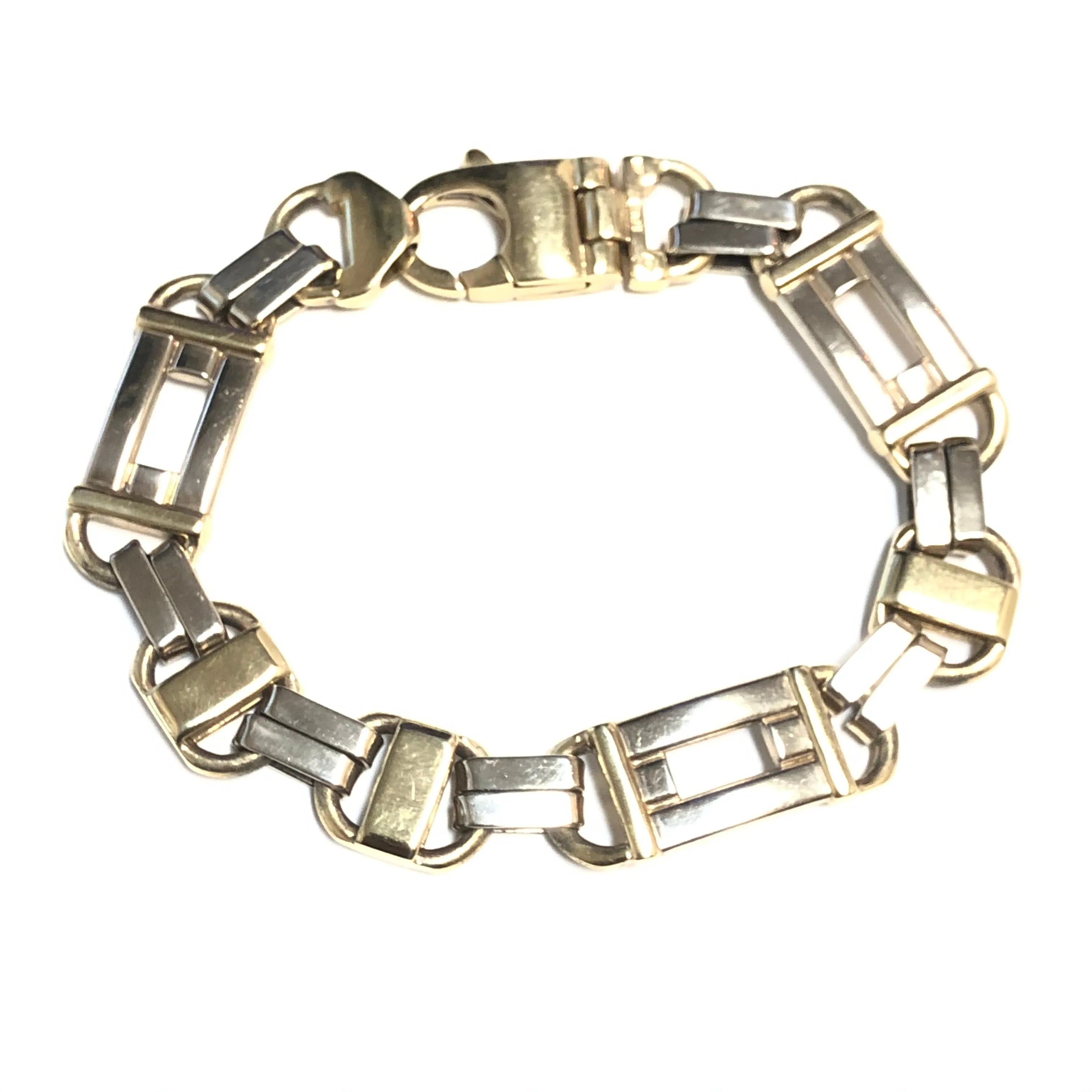 10K Yellow and White Gold (14mm) Fancy Link Mens Bracelet 9.25"