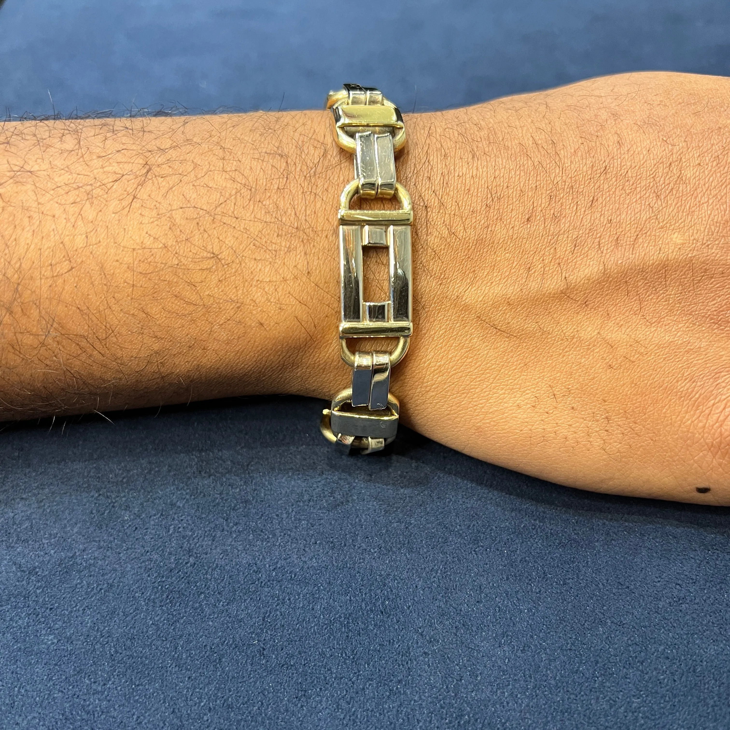 10K Yellow and White Gold (14mm) Fancy Link Mens Bracelet 9.25"