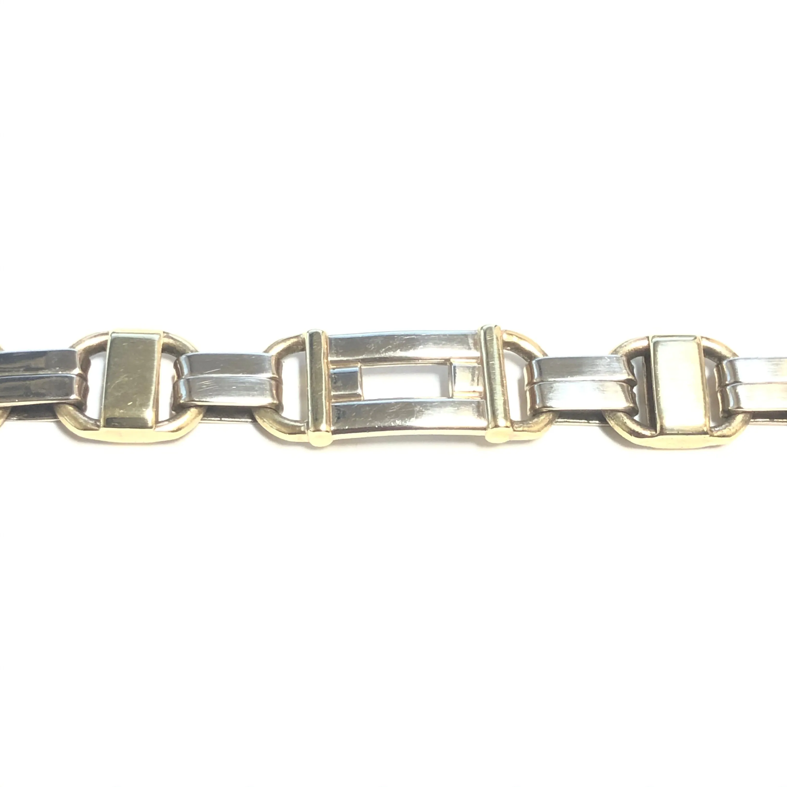 10K Yellow and White Gold (14mm) Fancy Link Mens Bracelet 9.25"