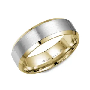 10K Yellow and White Gold (7mm) Brushed Center Wedding Band