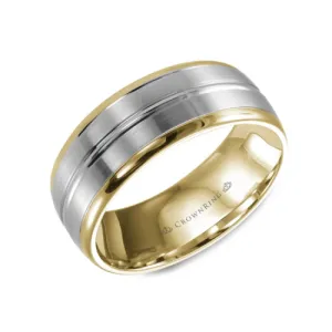10K Yellow and White Gold (8mm) Brushed and High Polished Wedding Band