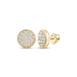 10kt Yellow Gold Mens Round Diamond Button Cluster Earrings 1 Cttw
