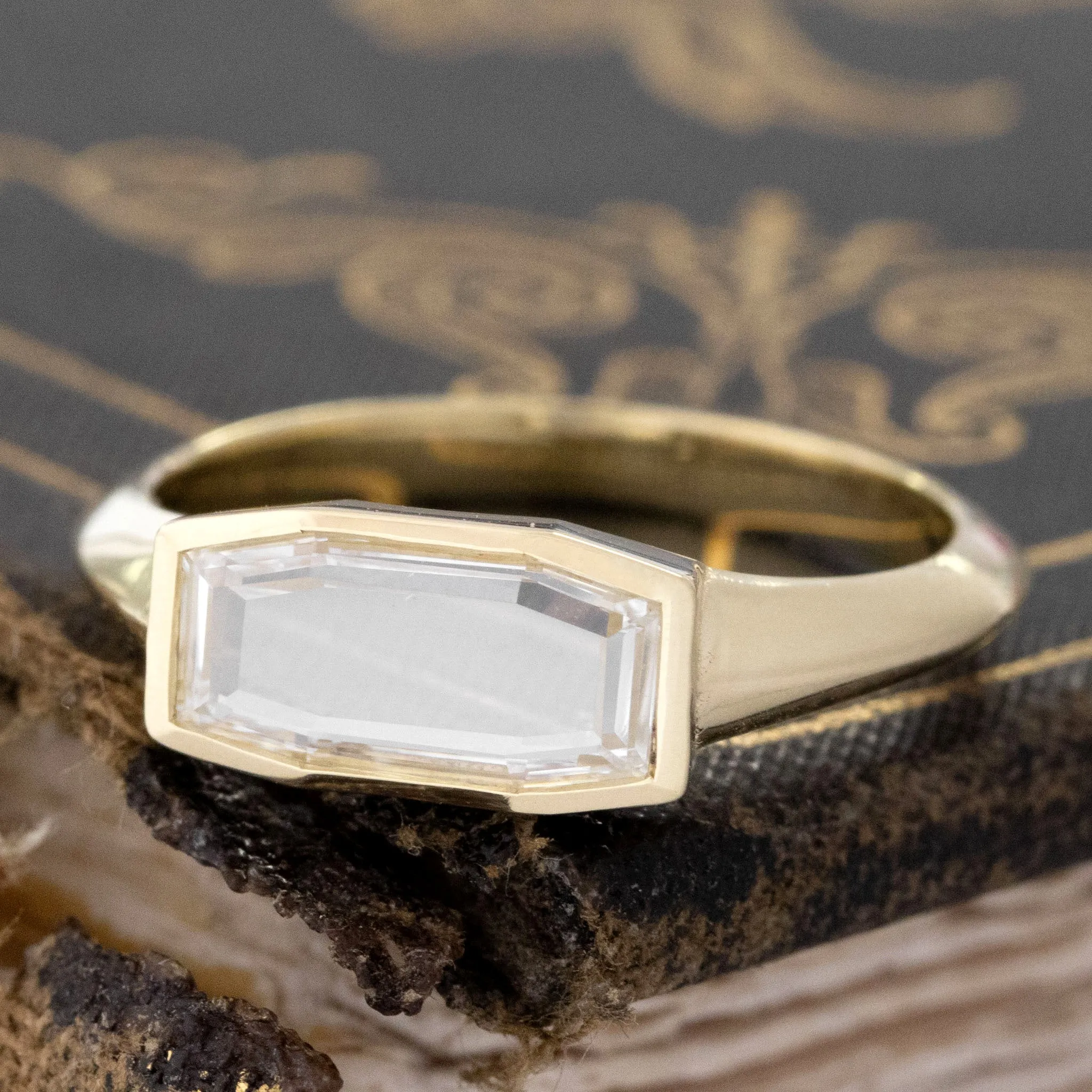 1.13ct Octagonal Step Cut Diamond Bezel Ring, GIA G VS2