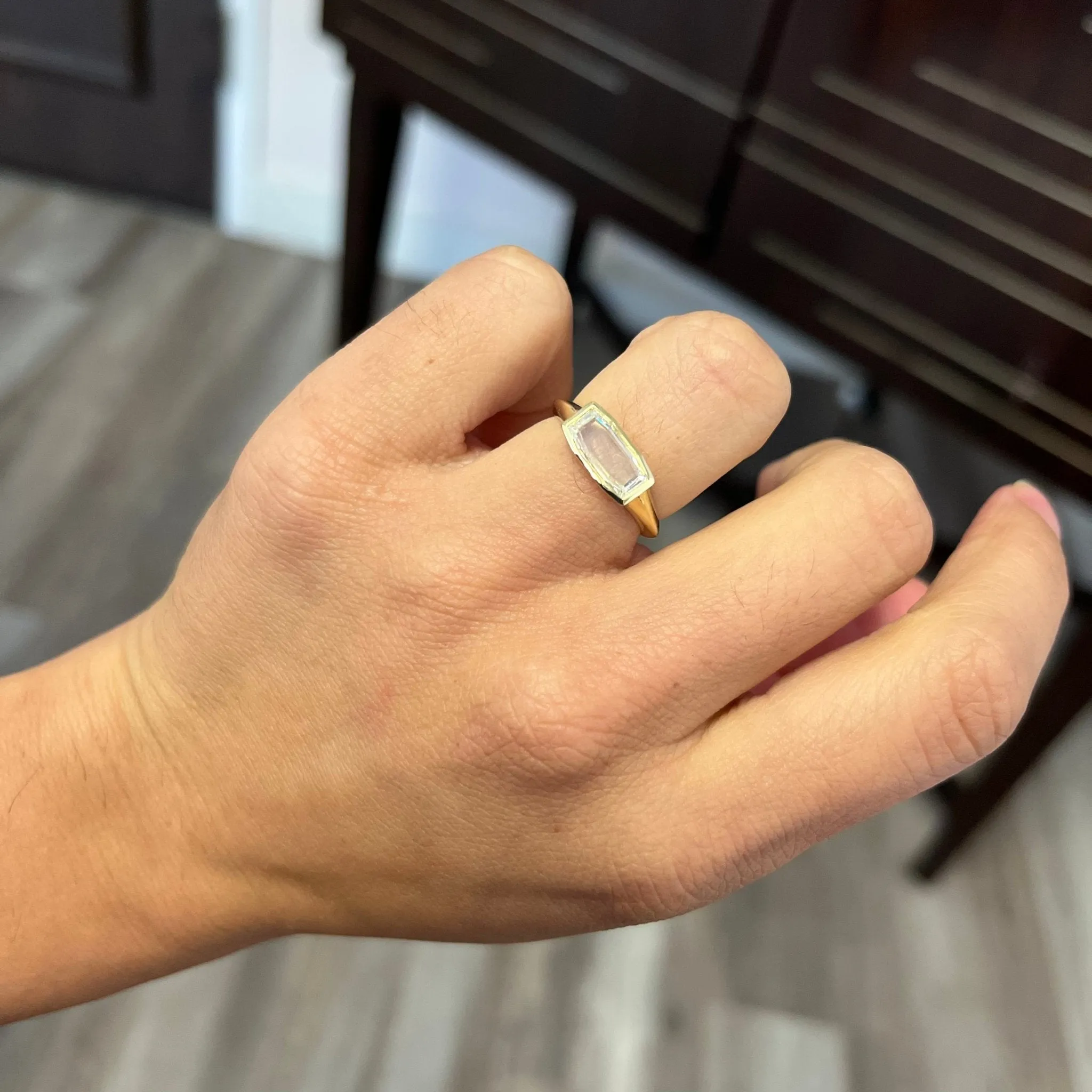 1.13ct Octagonal Step Cut Diamond Bezel Ring, GIA G VS2