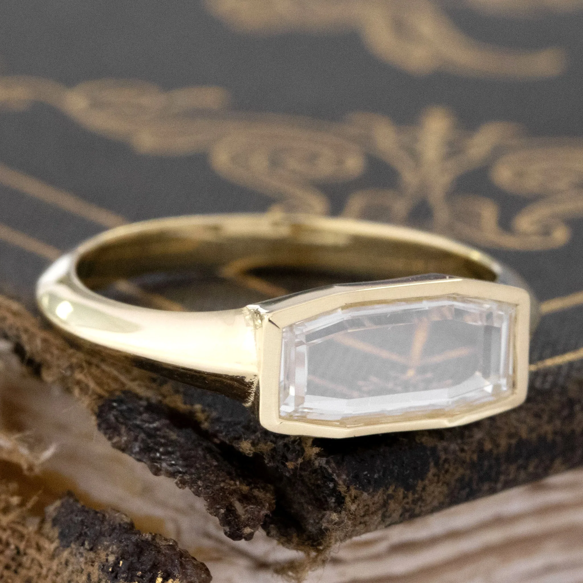 1.13ct Octagonal Step Cut Diamond Bezel Ring, GIA G VS2