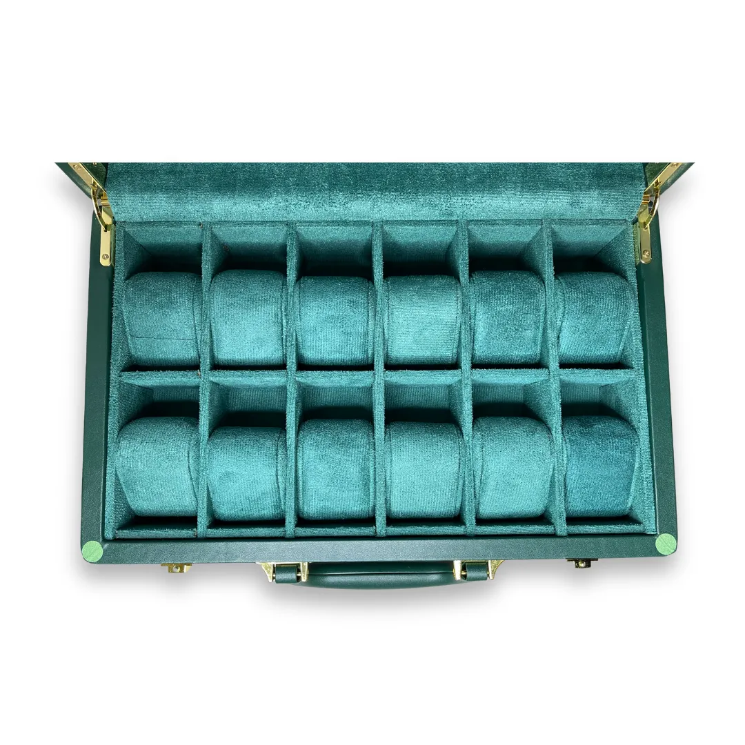 12 Slots Dark Green High Leather Materials Watch Organizer Box with Lock