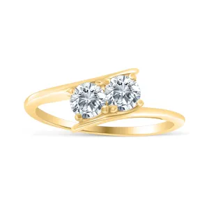 1/2ctw Diamond Two Stone Solitaire Engagement Ring in 10k Yellow Gold (J-K, I2-I3)