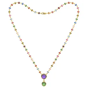 14k Antique Look Multi Color Cubshion Tourmaline Rondalle Disc Drop Necklace