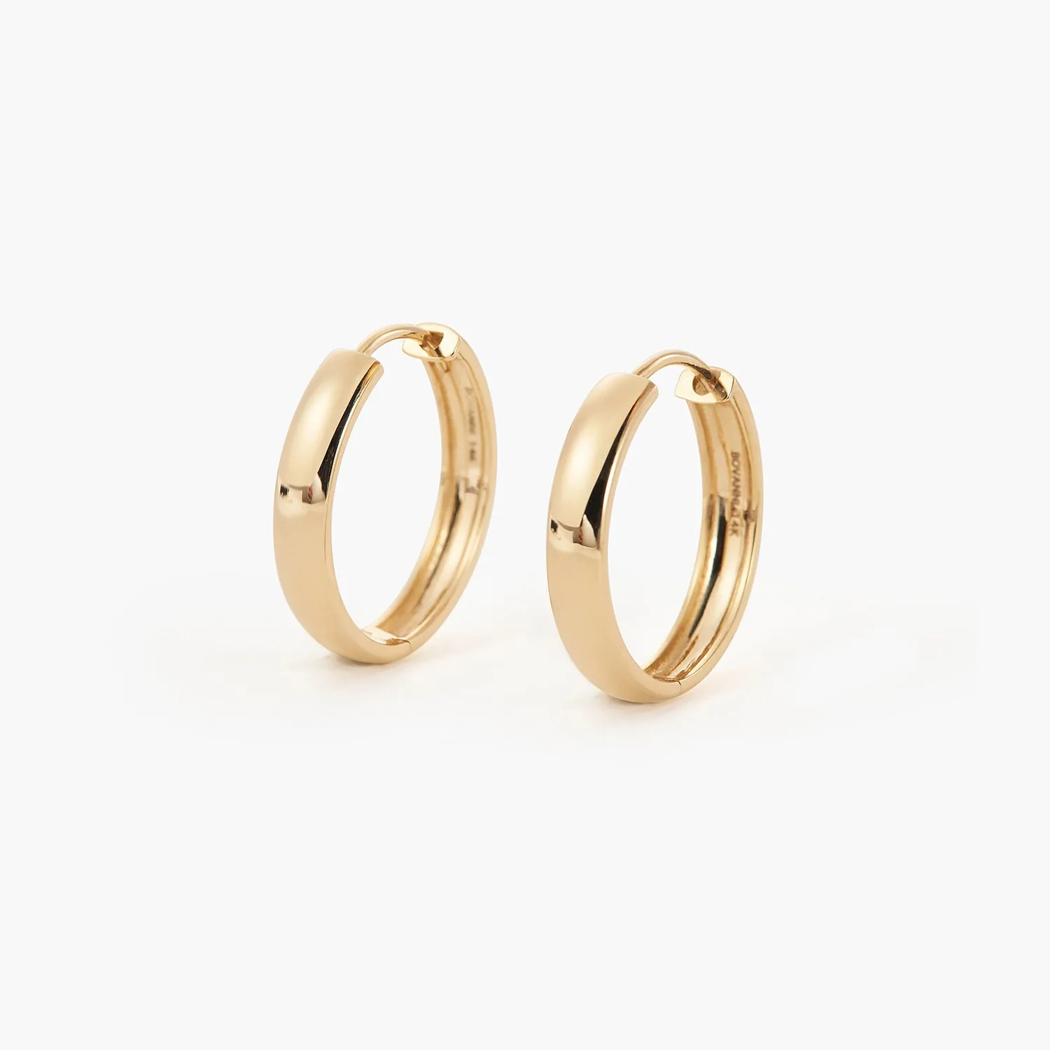 14K Gold 13mm 15mm 18mm Bold Huggie Hinged Hoops Earrings