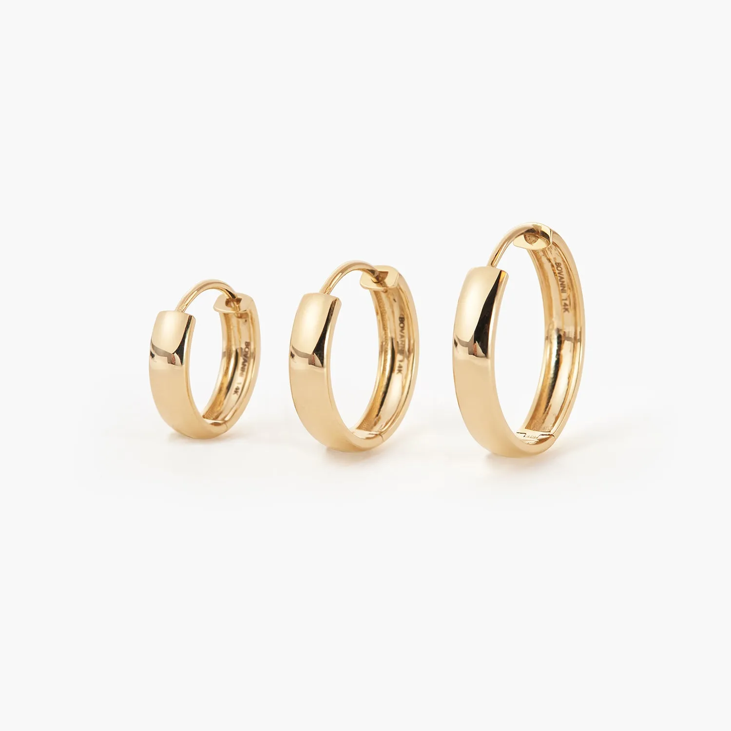 14K Gold 13mm 15mm 18mm Bold Huggie Hinged Hoops Earrings