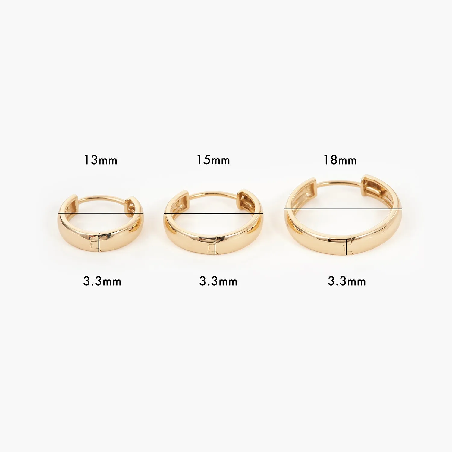 14K Gold 13mm 15mm 18mm Bold Huggie Hinged Hoops Earrings