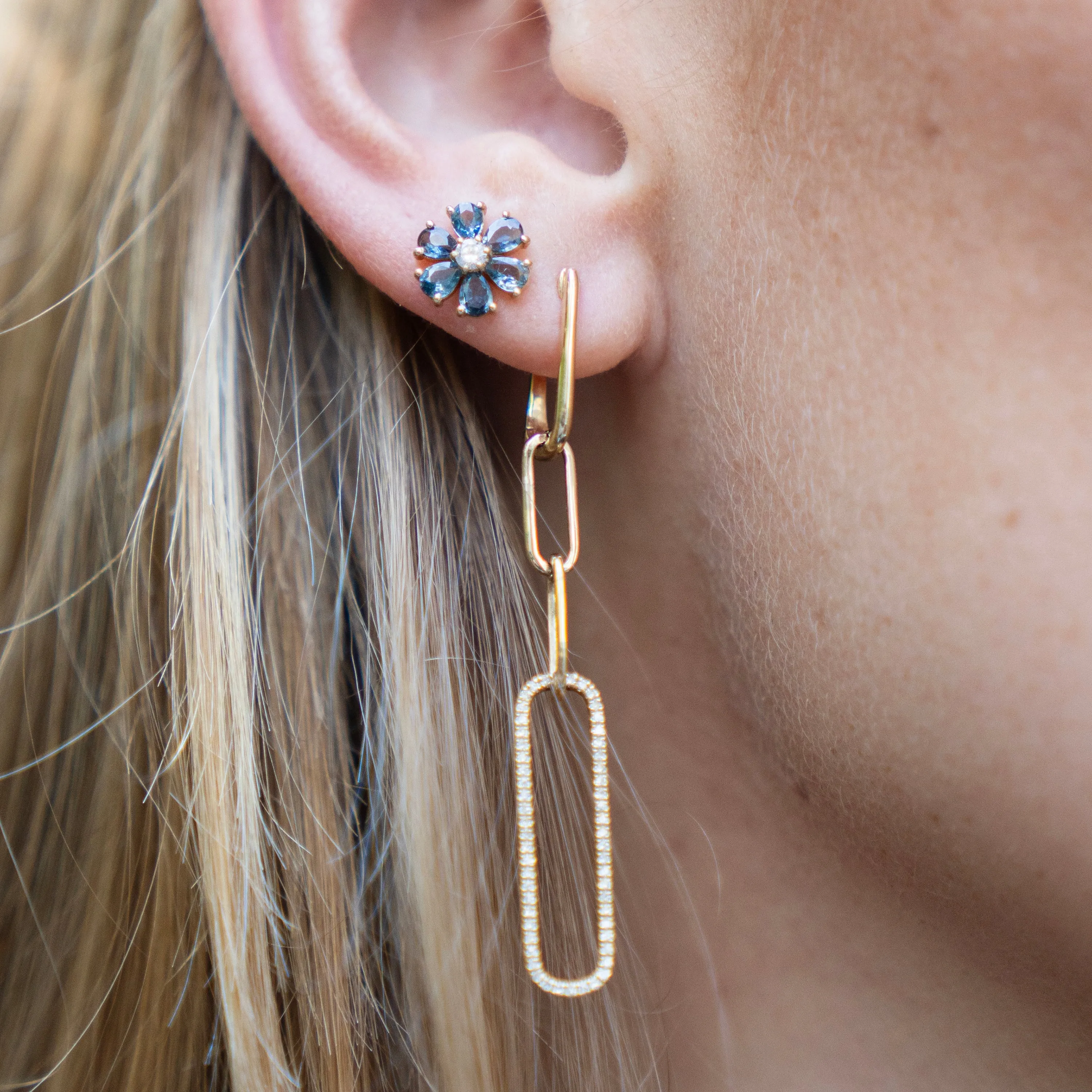 14k Gold and Diamond Chain Link Earrings