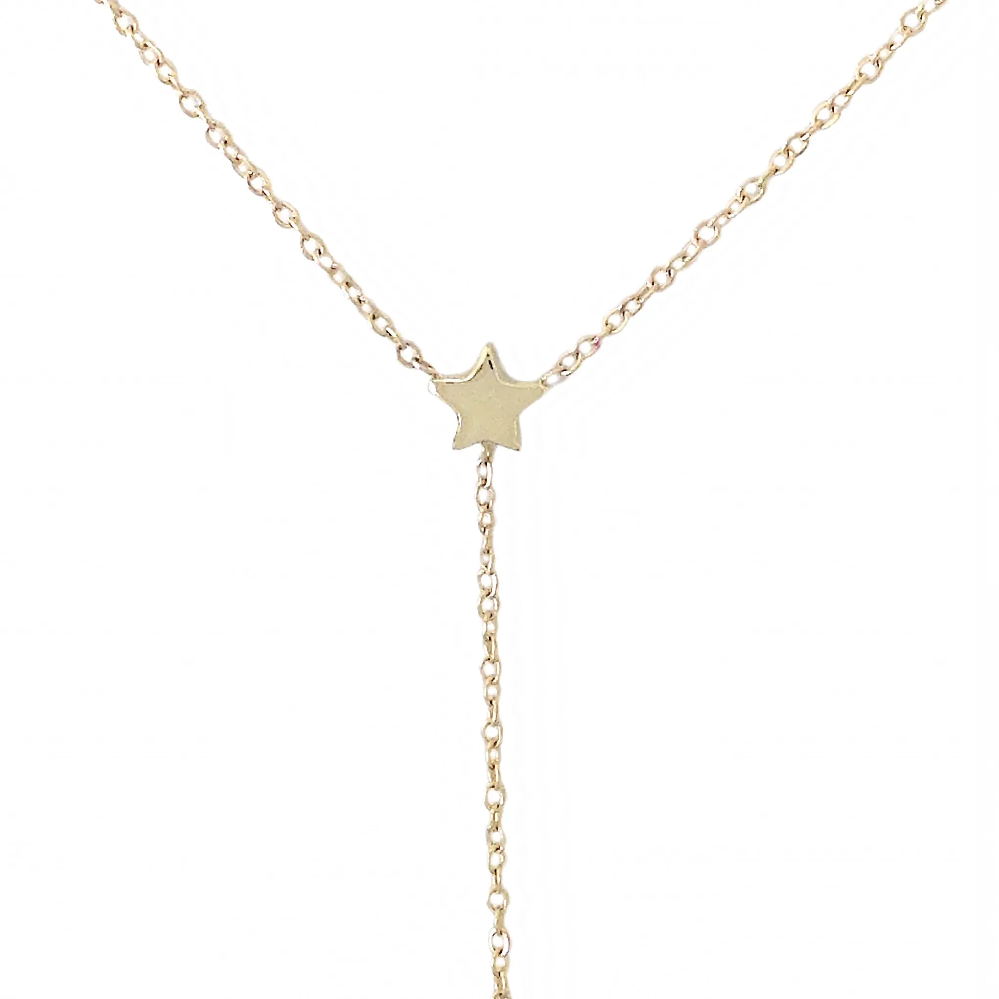 14K Gold Double XS Star Lariat Drop Necklace