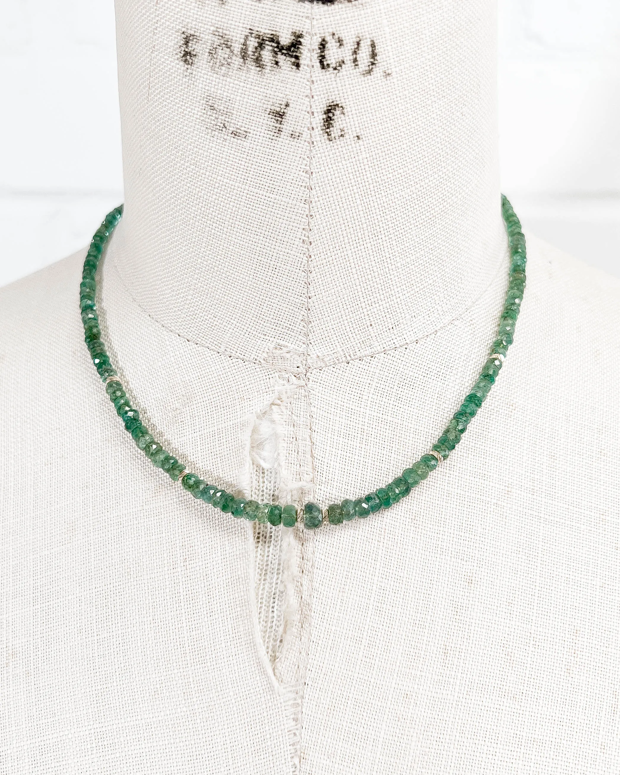 14k Gold Graduated Natural Zambian Emerald Necklace