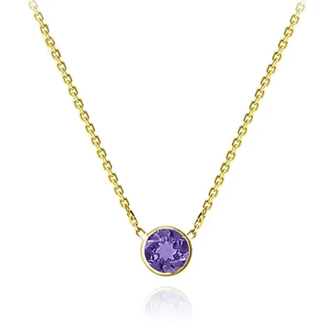14k Gold Round Deep-Purple Amethyst Solitaire Necklace (1.10.cts.tw)
