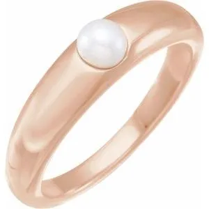 14K Rose Cultured White Akoya Pearl Dome Ring