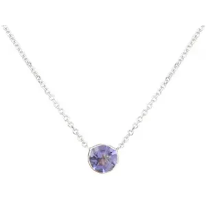 14k Solid Gold Round Iolite Solitaire Necklace (1.10.cts.tw)