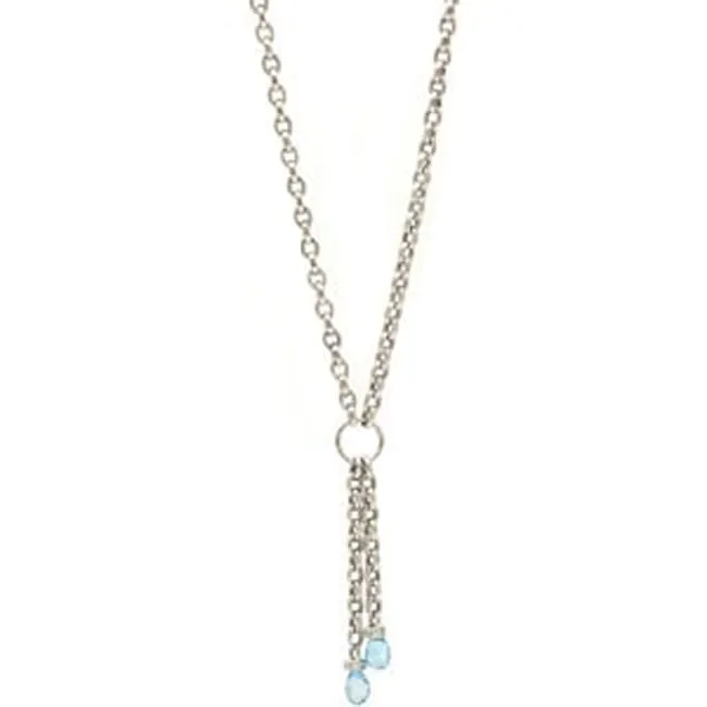 14k Solid Gold Tassel Blue Topaz Briolette Necklace (3.0.cts.tw)