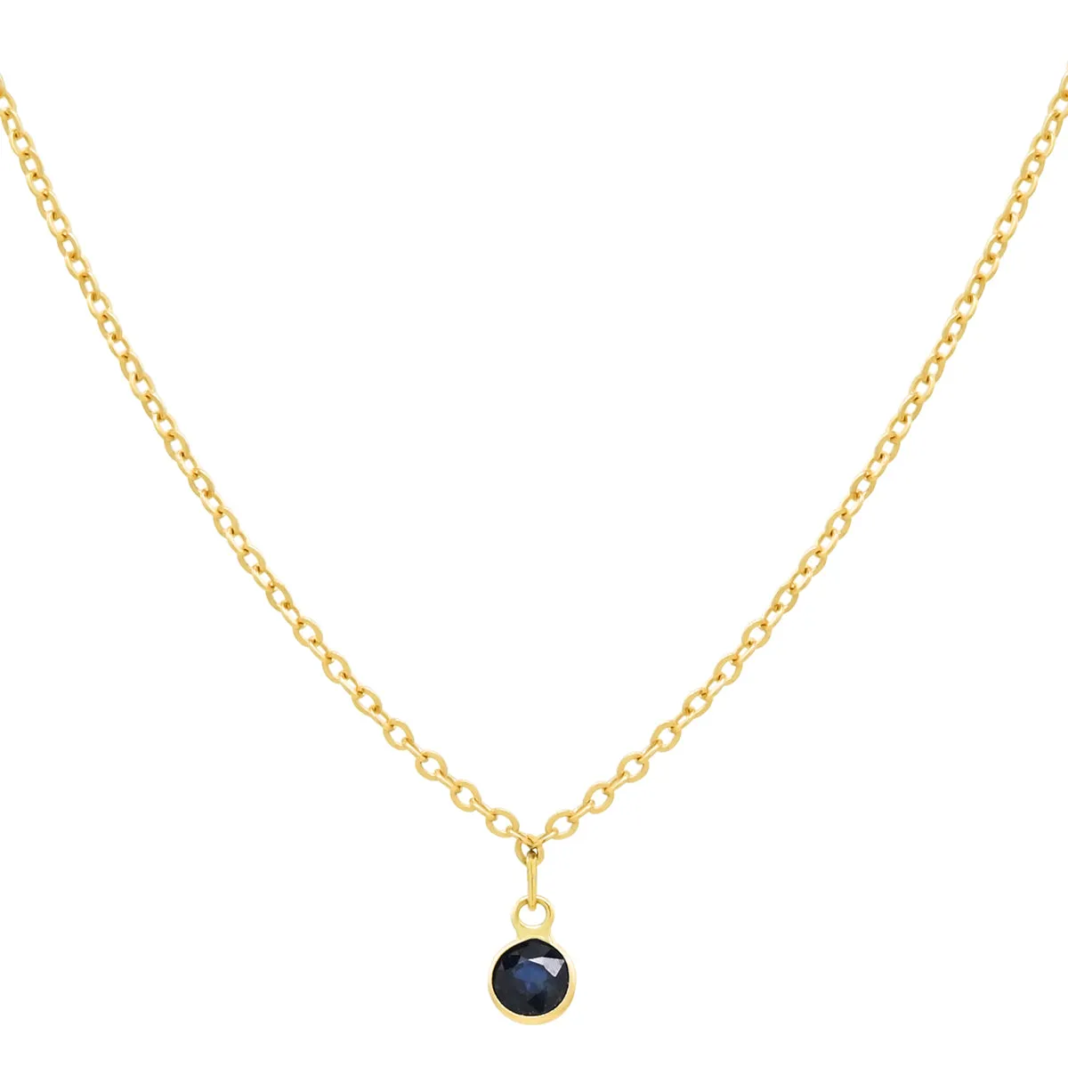 14k Solid Gold Tiny Round Bezel Gem Necklace