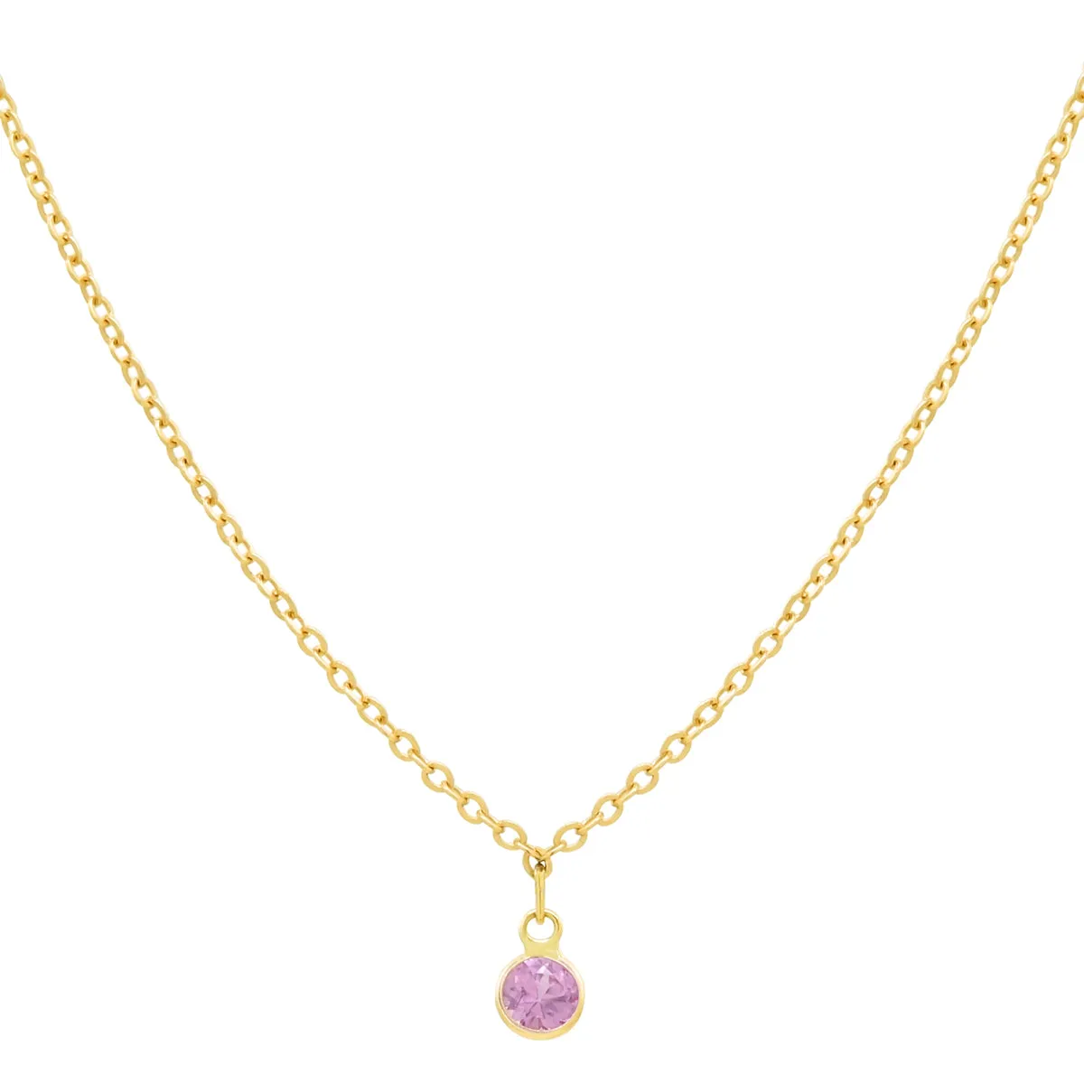 14k Solid Gold Tiny Round Bezel Gem Necklace