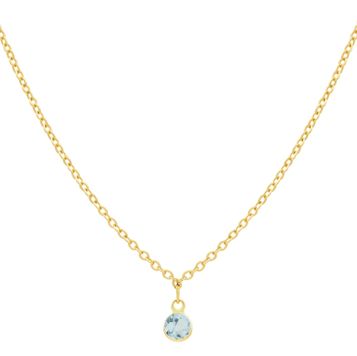 14k Solid Gold Tiny Round Bezel Gem Necklace