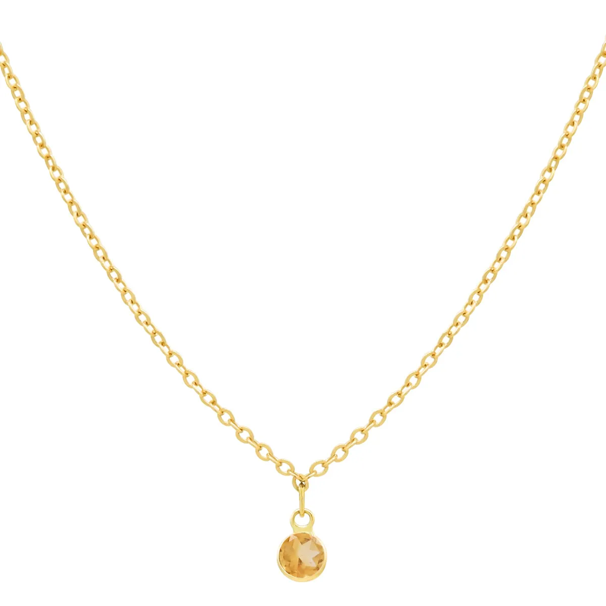 14k Solid Gold Tiny Round Bezel Gem Necklace
