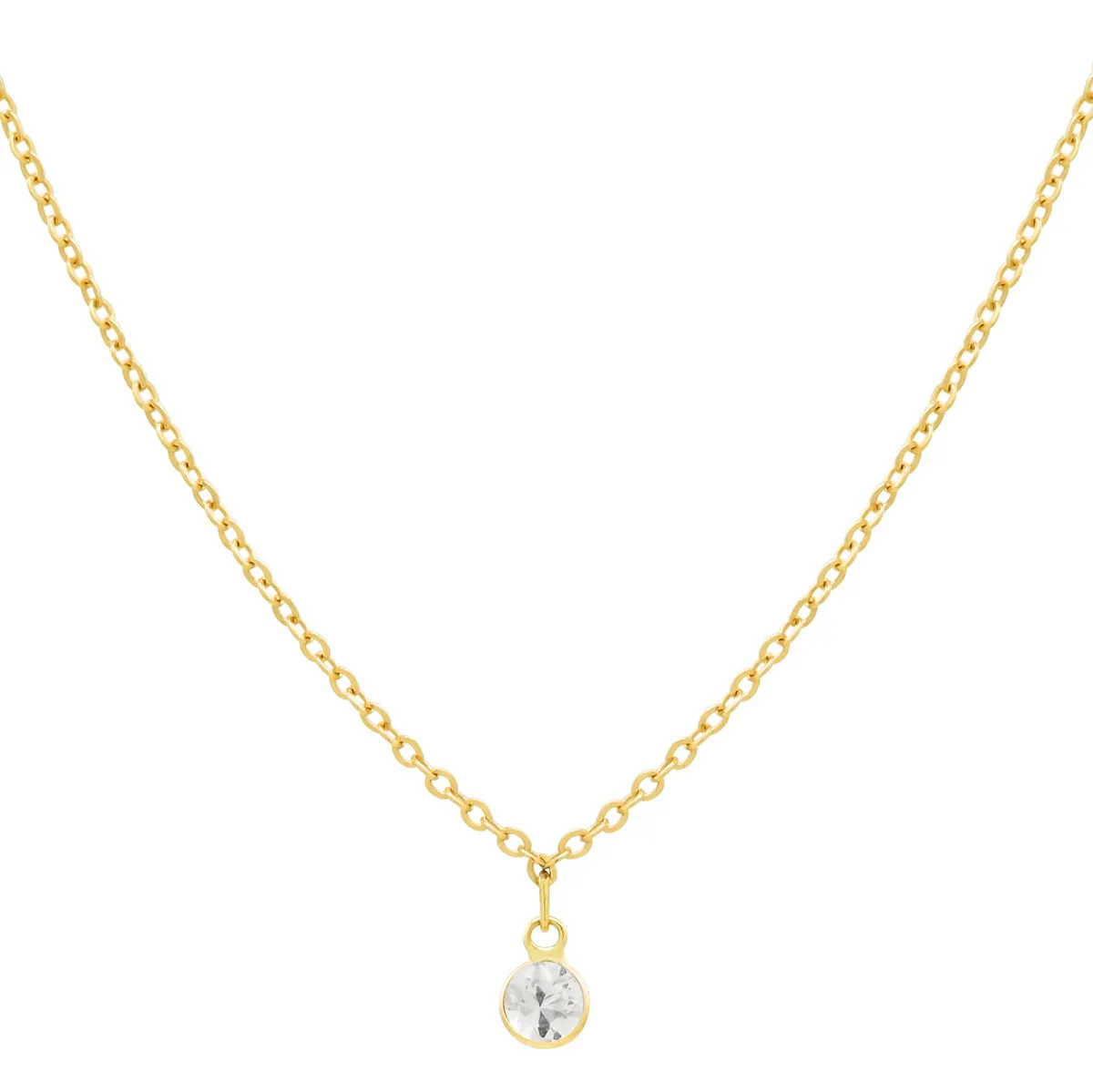 14k Solid Gold Tiny Round Bezel Gem Necklace