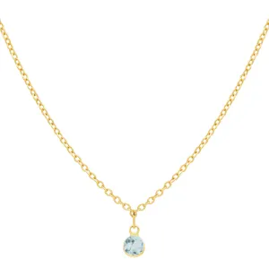 14k Solid Gold Tiny Round Bezel Gem Necklace