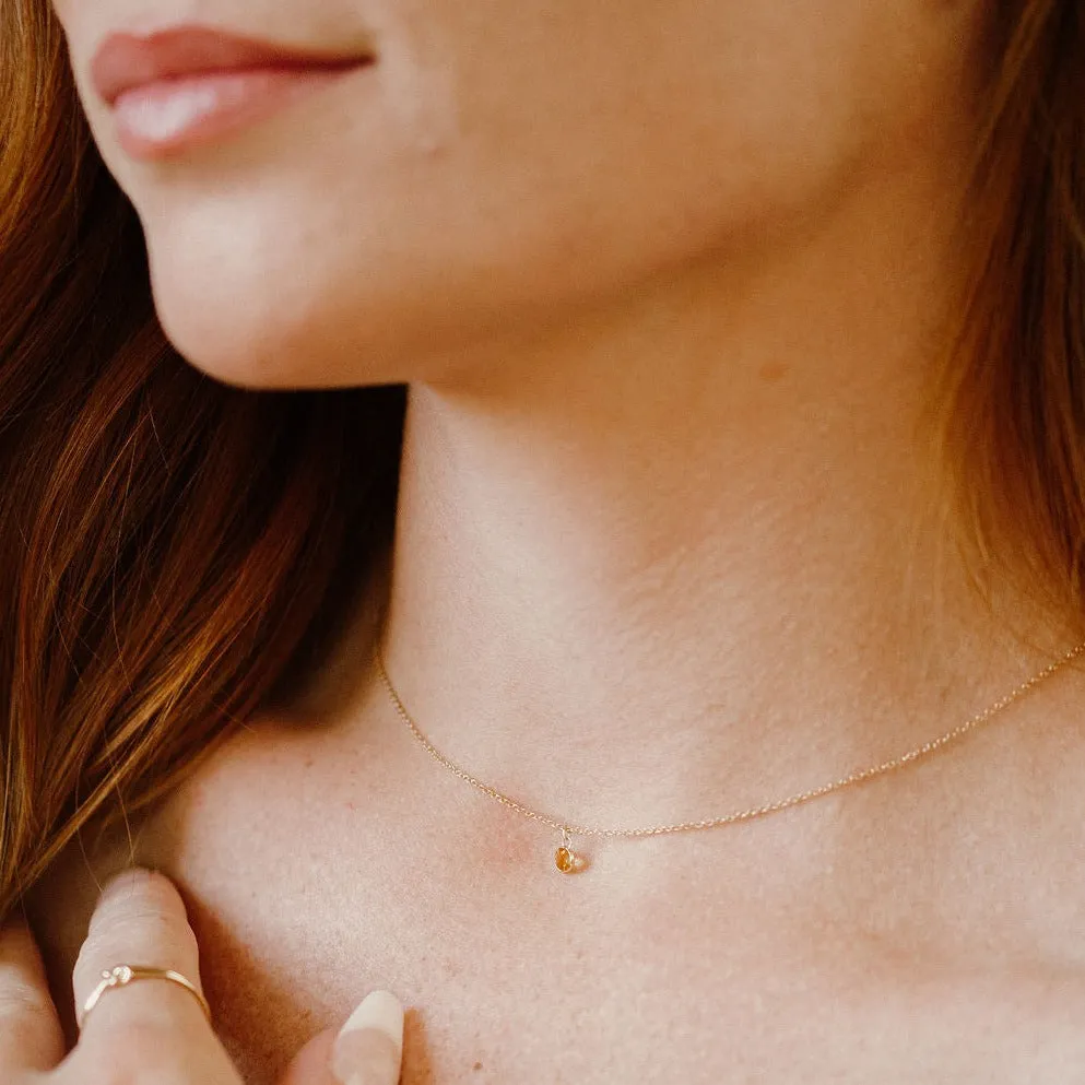 14k Solid Gold Tiny Round Bezel Gem Necklace