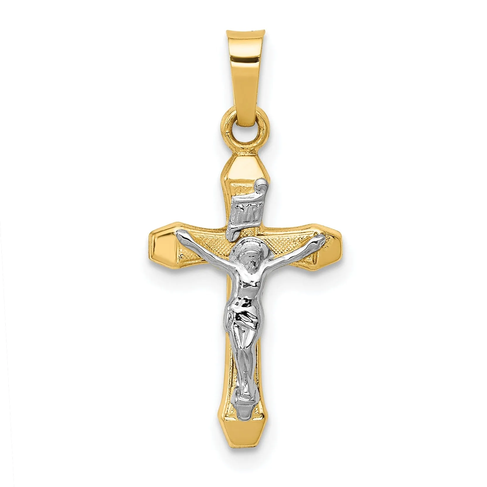 14k Two-tone Gold INRI Hollow Crucifix Pendant