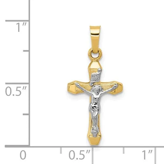 14k Two-tone Gold INRI Hollow Crucifix Pendant