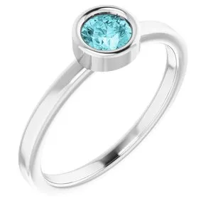 14K White 4.5 mm Round Blue Zircon Ring