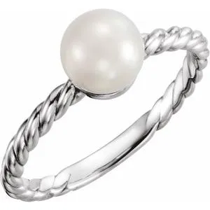 14K White 7.5-8.0 mm Cultured Freshwater Pearl Ring