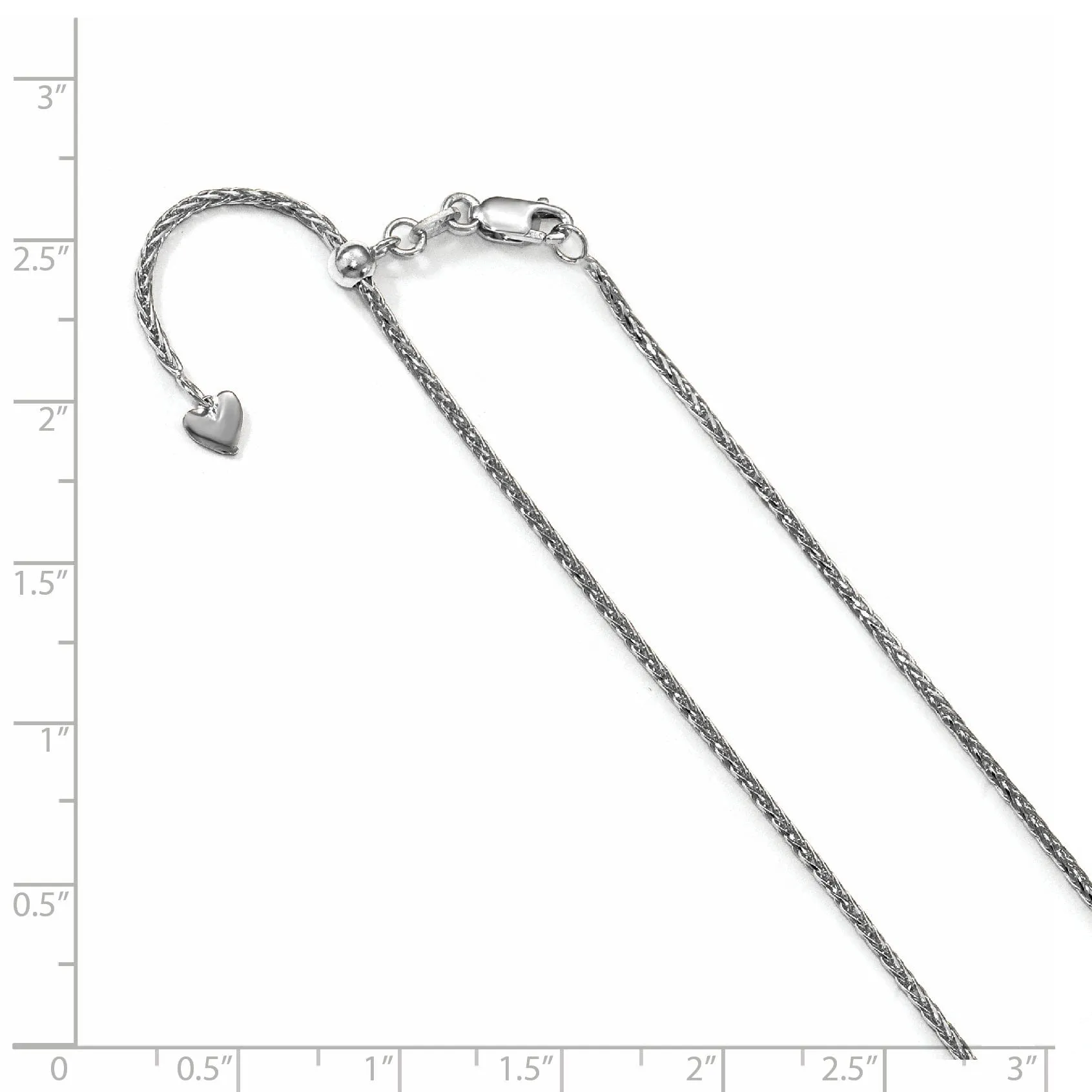 14K White Gold 1.3 mm Adjustable DC Wheat Chain