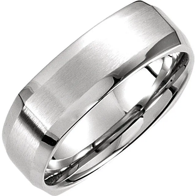14k White Gold 7mm Beveled Edge Carved Band Size 10