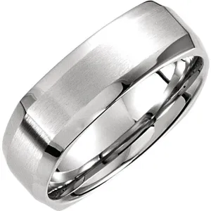 14k White Gold 7mm Beveled Edge Carved Band Size 10