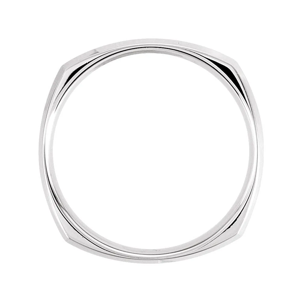 14k White Gold 7mm Beveled Edge Carved Band Size 10