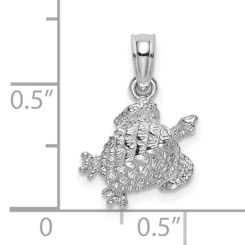 14K White Gold  Casted Solid Polished and Textured Finish Sea Turtle Charm Pendant