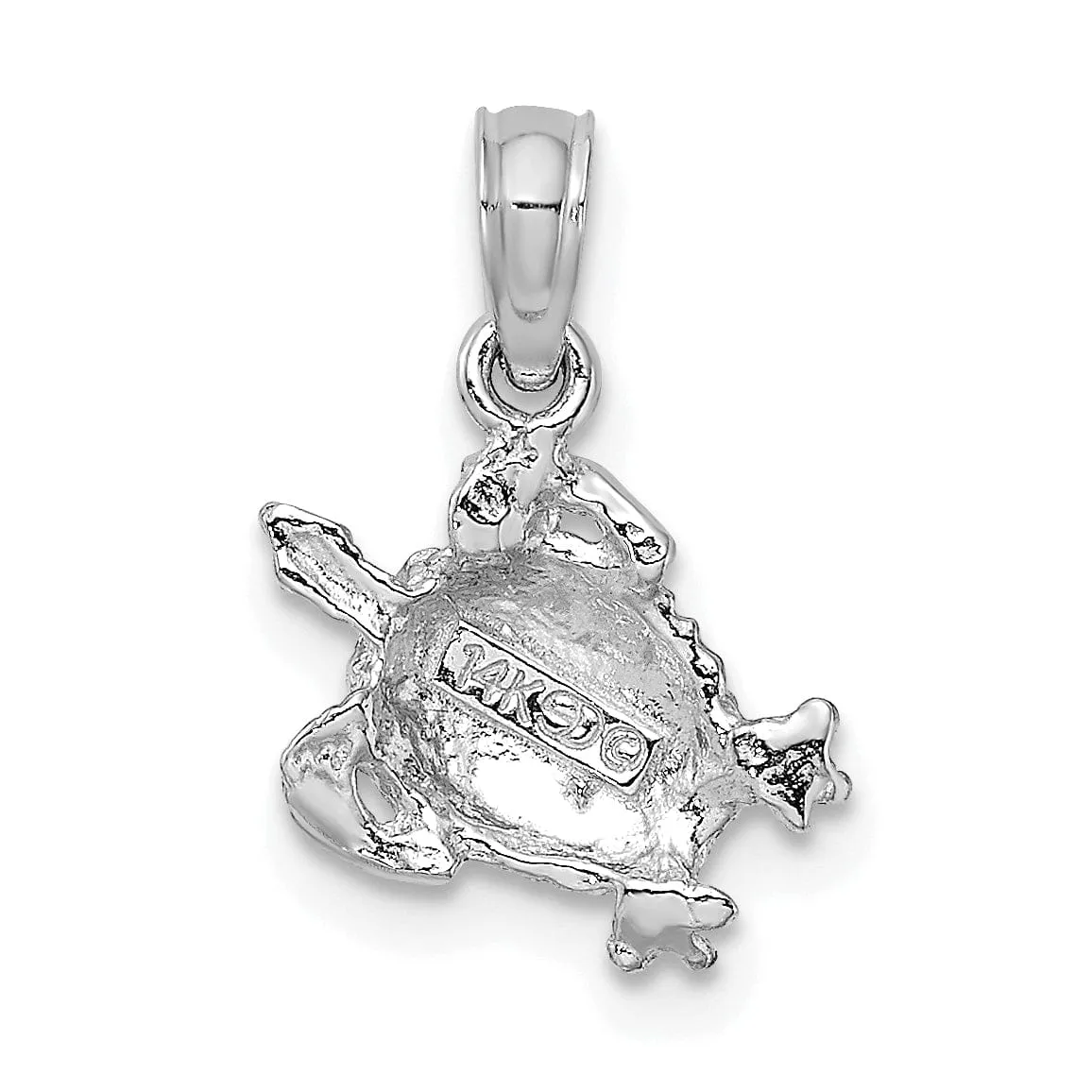 14K White Gold  Casted Solid Polished and Textured Finish Sea Turtle Charm Pendant