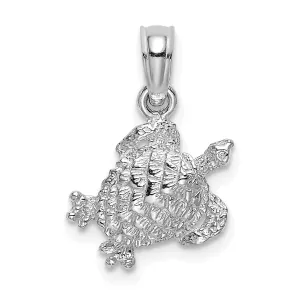14K White Gold  Casted Solid Polished and Textured Finish Sea Turtle Charm Pendant