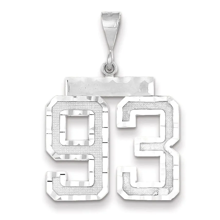 14k White Gold Diamond Cut Finish Large Size Number 93 Charm Pendant