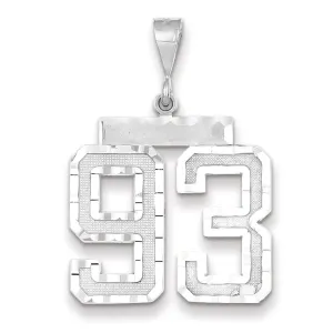 14k White Gold Diamond Cut Finish Large Size Number 93 Charm Pendant